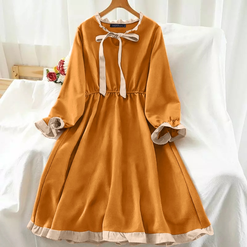 Đầm xòe ZANZEA tay phồng dài cổ tròn thời trang dành cho bạn nữ