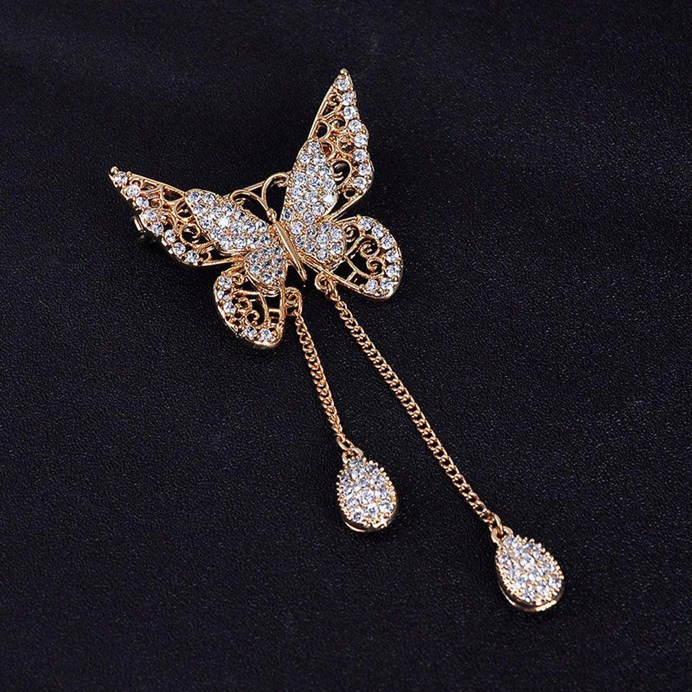 SOMEDAYZL Ghim Cài Áo Hình Bướm Bằng Hợp Kim Tráng Men Đính Đá Phối Tua Rua Thanh Lịch Cho Nữ