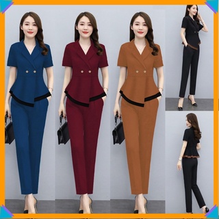 Set nữ sang chảnh đẹp nguyên bộ quần dài lưng thun áo cổ vest xinh xắn TJ1147