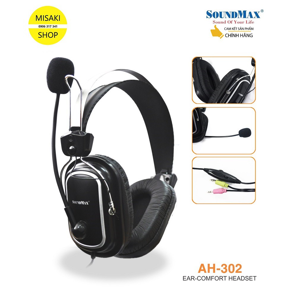 🎧Cảm nhận sự thoải mái🎧Tai Nghe Headphone SoundMax Headset AH-302/304_📞Misaki Shop❤️ Phân Phối Chính Hãng 💯