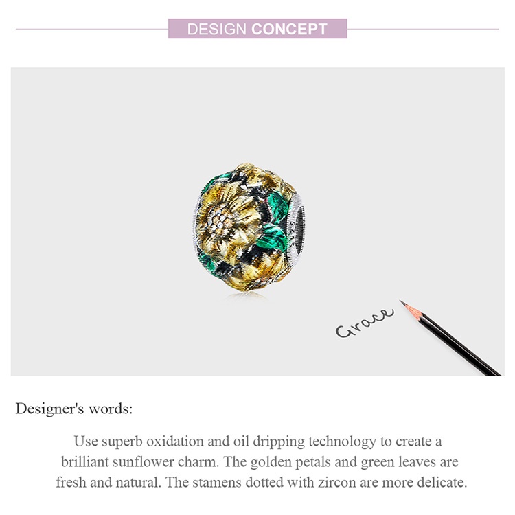 Hạt trang sức Bamoer bằng bạc 925 họa tiết hoa hướng dương