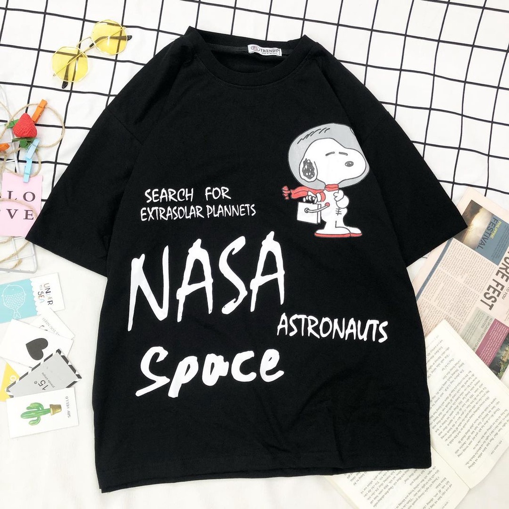 Áo thun tay lỡ MEANSTORE phông cổ tròn cotton Unisex nam nữ tee oversize form rộng pull Ulzzang vải mát - Snoppy nasa