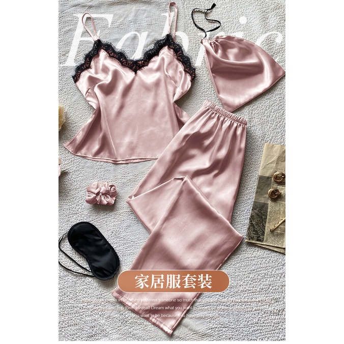Bộ Đồ Ngủ 5 Món Bằng Lụa Mát Phối Ren Dáng Rộng Thoải Mái Thời Trang Mùa Hè Cho Nữ