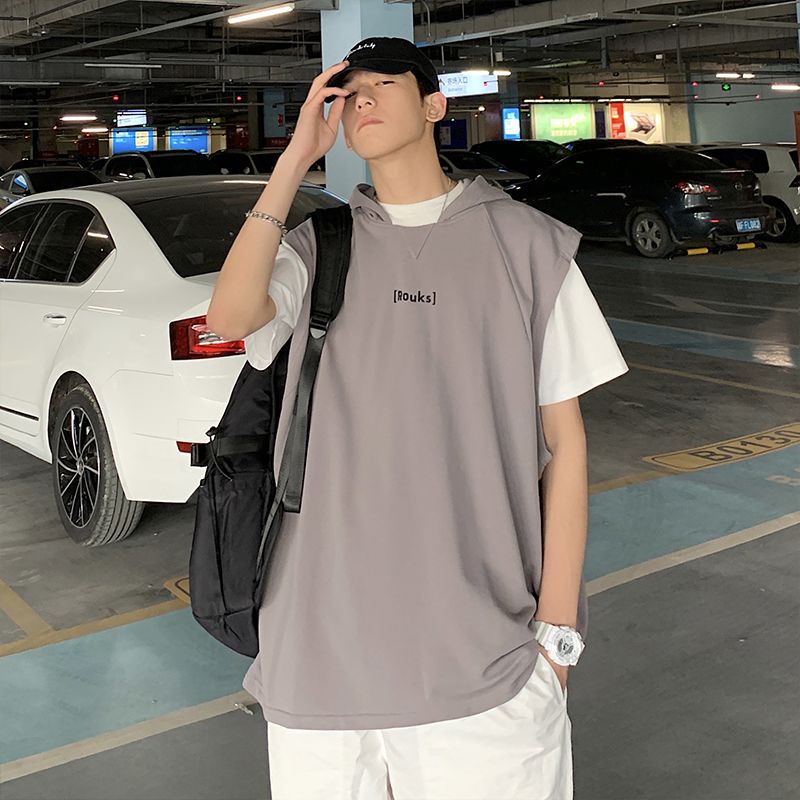 Áo thun nam form rộng 3 lỗ có mũ trùm đầu mặc hè mỏng mát cá tính, áo phông nam không tay có mũ phong cách hiphop T333