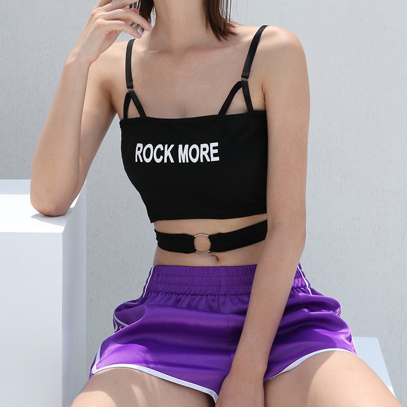 [Mã FASHIONT4WA2 giảm 10K đơn 50K] Áo Croptop sát nách hoạ tiết chữ thiết kế thanh lịch | BigBuy360 - bigbuy360.vn