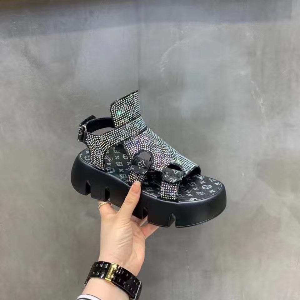 Giày Sandal Hở Ngón Đế Dày Tăng Chiều Cao Phối Khóa Dán Thời Trang Mùa Hè Cho Nữ