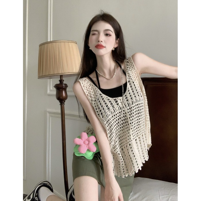 Set Áo Lưới + Áo Dây + Chân Váy Denim Cho Mùa Hè Tươi Trẻ Aimeehosue Quảng Châu