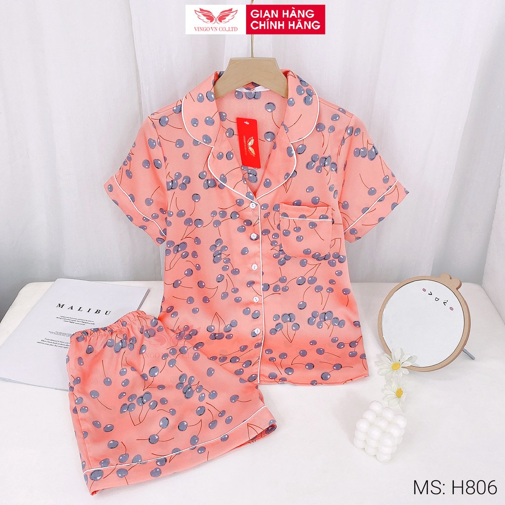 Bộ đồ ngủ pijama nữ mặc nhà lụa cao cấp mùa hè VINGO tay ngắn quần đùi nhiều màu trái tim dễ thương H685 VNGO