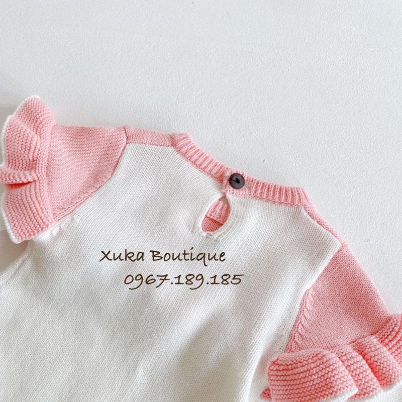 Bodysuit Len Màu Hồng Bé Gái - Xuka Boutique - Body Len Dài Tay Cánh Tiên Cao Cấp Giữ Ấm Cho Bé Yêu