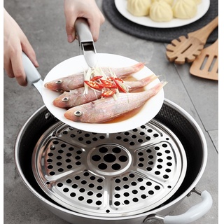 Vỉ hấp inox 304 3 chân cao 6.5cm vỉ inox ko gỉ hấp bánh bao hấp tôm cá tiện lợi size 22 24 26 cm tặng 3 chân 3.5cm