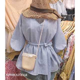 Áo cổ tim cột nơ