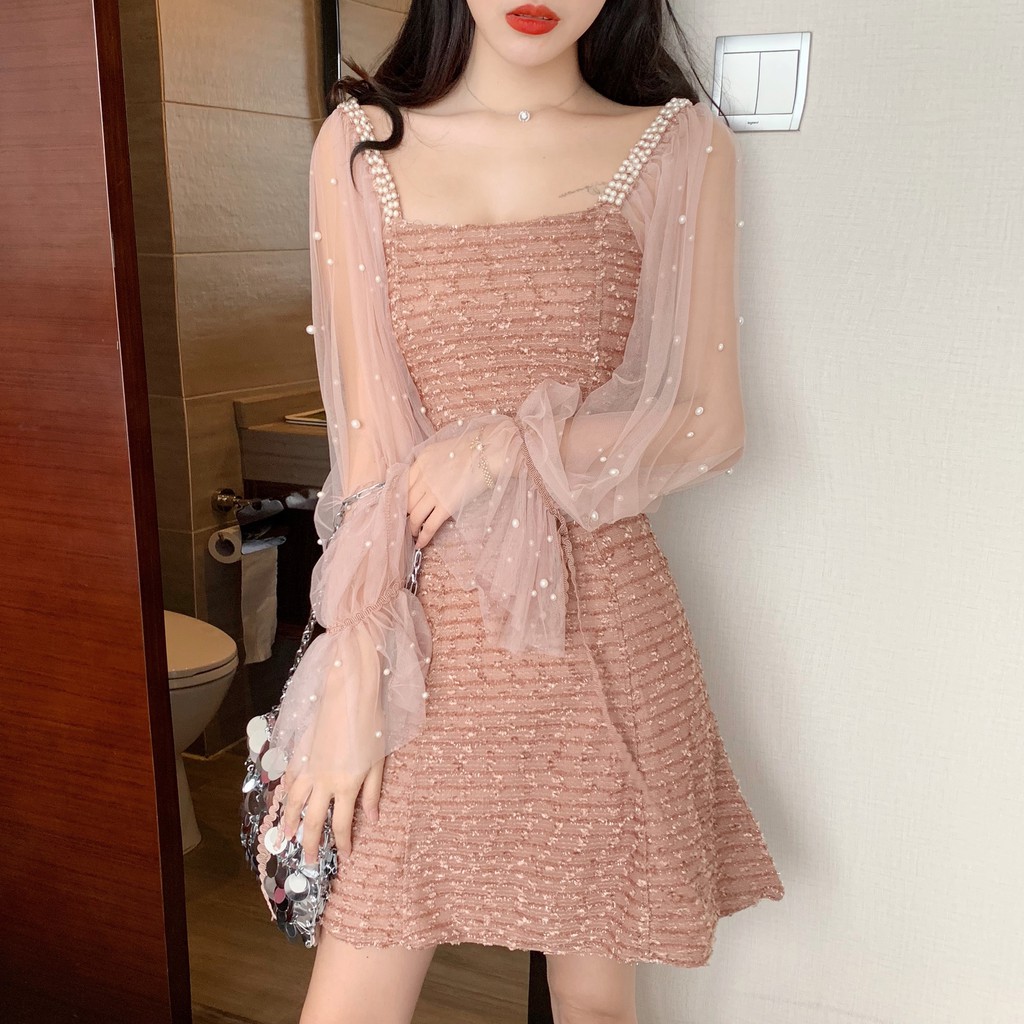 Đầm nữ dáng xòe kiểu a tay lưới Emilyshop