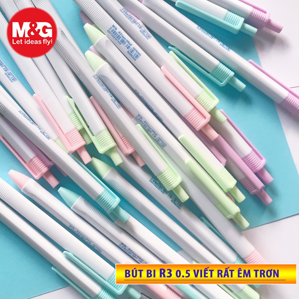 Bút bi ABPW 30R3 nét mảnh 0.5mm màu bút Pastel hot trend. mực xanh viết rất êm trơn, chính hãng M&G