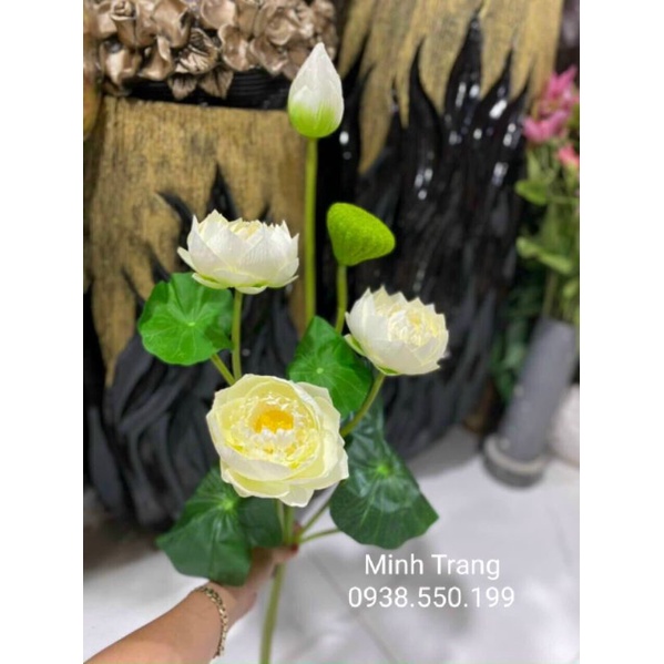 Cụm Sen Giả Sen Thái Hoa Lụa Đẹp Trang Trí Nhà Decor