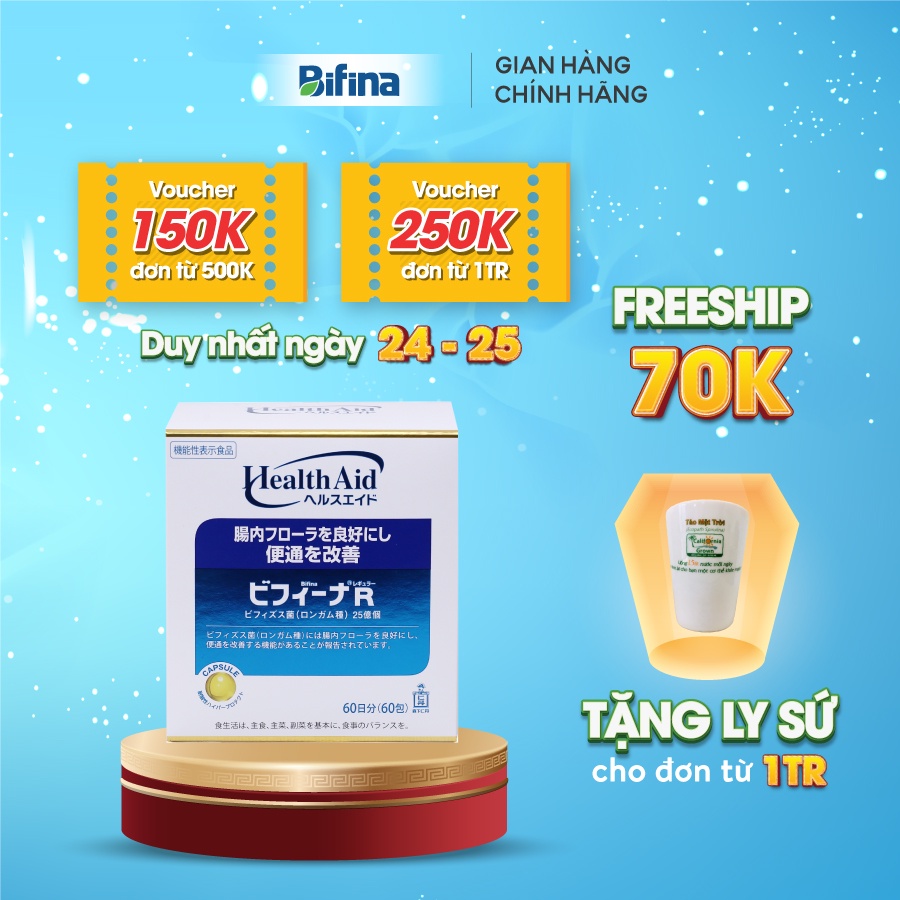 Men vi sinh Bifina Nhật Bản - Cải thiện tình trạng táo bón,tiêu chảy,đầy hơi, loại R hộp 60 gói