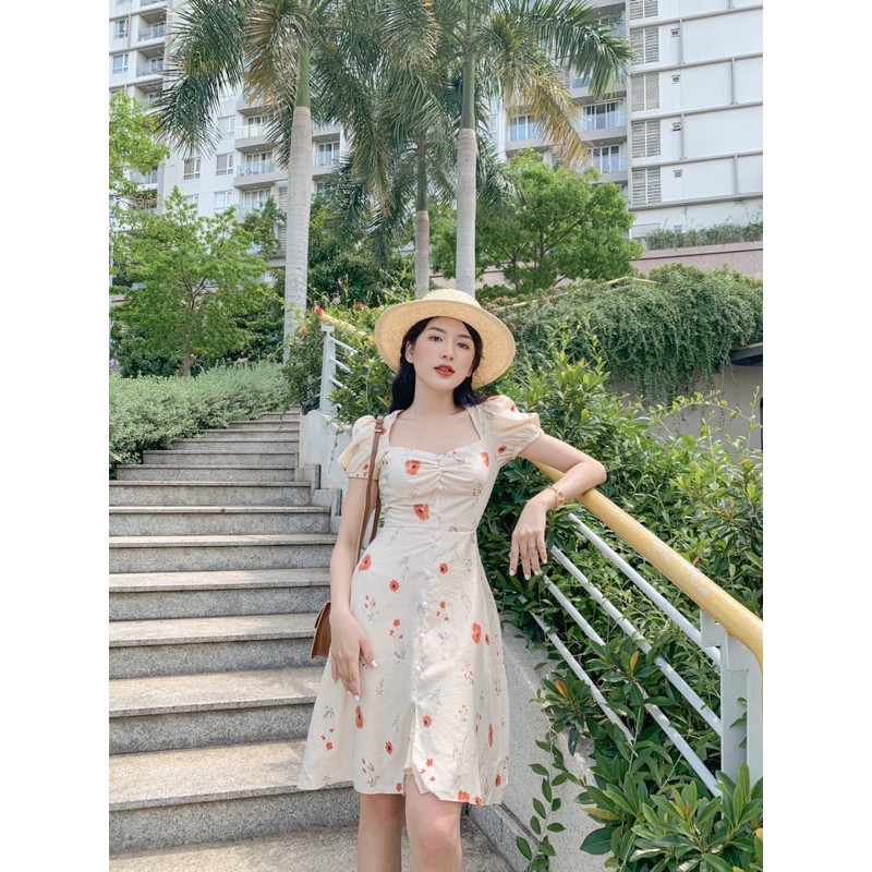 [Mã SKAMA06 giảm 8% tối đa 50K đơn 250K] Đầm ROSY - Đầm midi cúc trắng nhún ngực | BigBuy360 - bigbuy360.vn