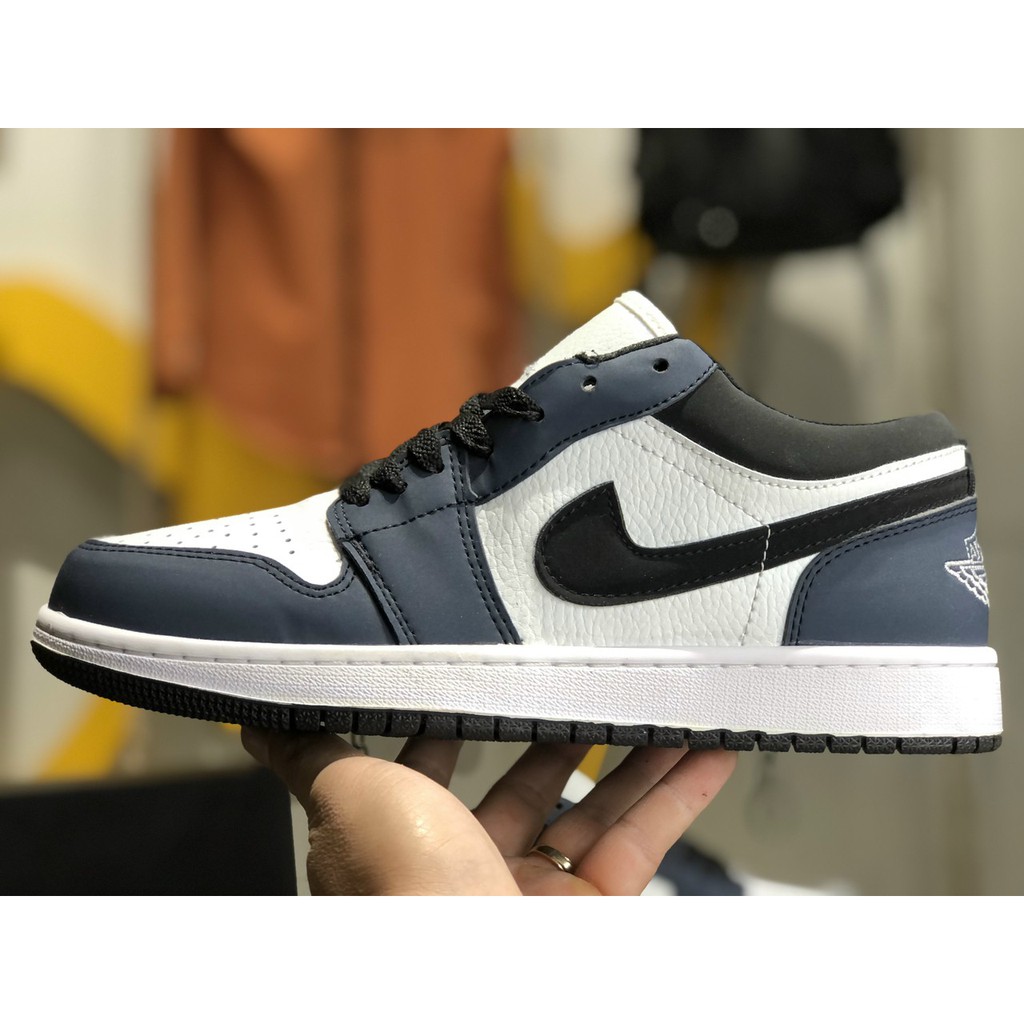 Giày Sneaker Jordan 1 Low Navy Da nhăn Fullbox, Giày thể thao nam nữ jordan 1 xanh navy hàng đẹp, đi êm chân