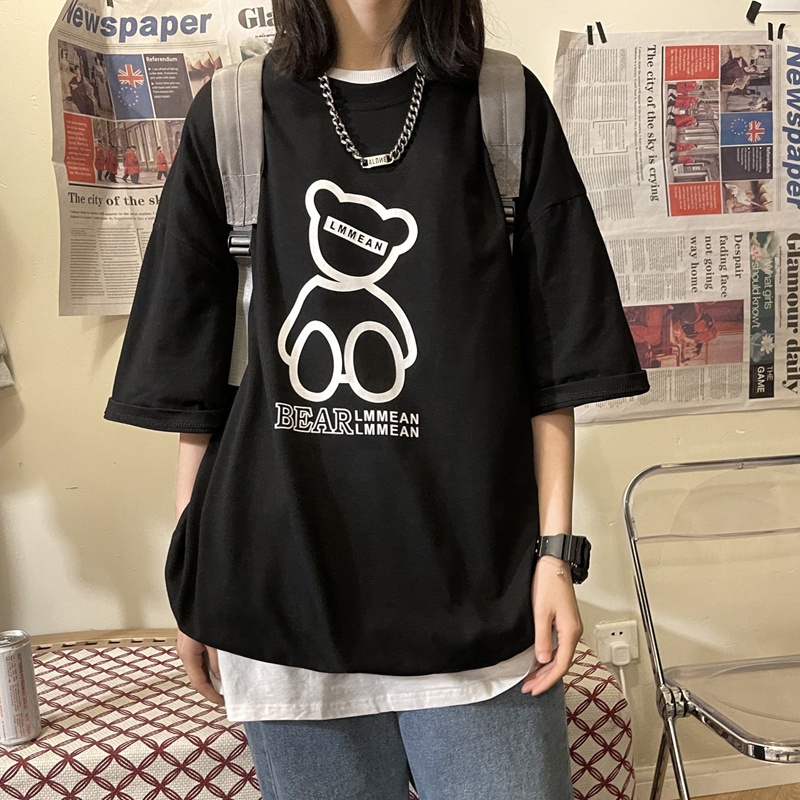 Áo Thun Tay Ngắn Cổ Tròn In Hình Gấu Thời Trang Dành Cho Nữ