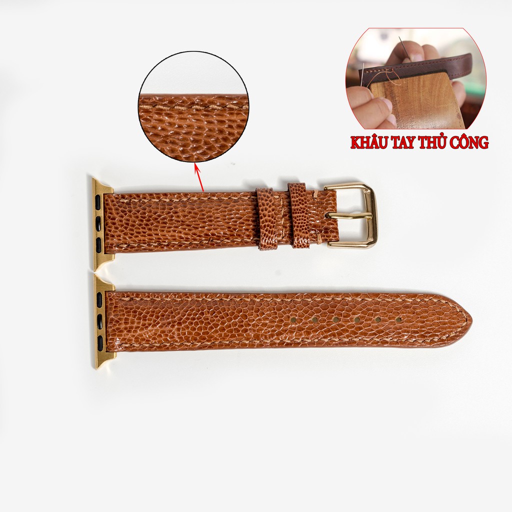 Dây đeo apple watch da đà điểu-khâu tay thủ công D109- dây apple watch series 3 series 4 series 5-Bụi leather
