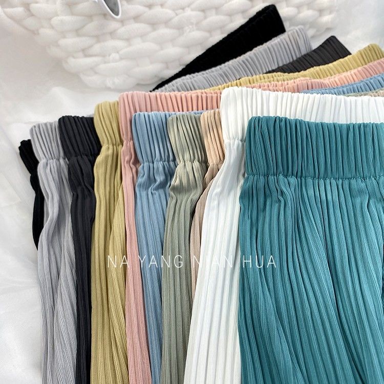 Quần Dài Lưng Cao Dáng Rộng Chống Nắng / Muỗi Vải Lụa Lạnh Xếp Ly Thời Trang Hàn Quốc