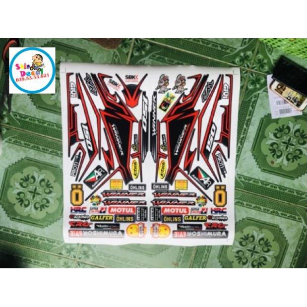 Tem rời winner chỉ đỏ nhám dán xe đen nhám tem 3 lớp ko bay màu