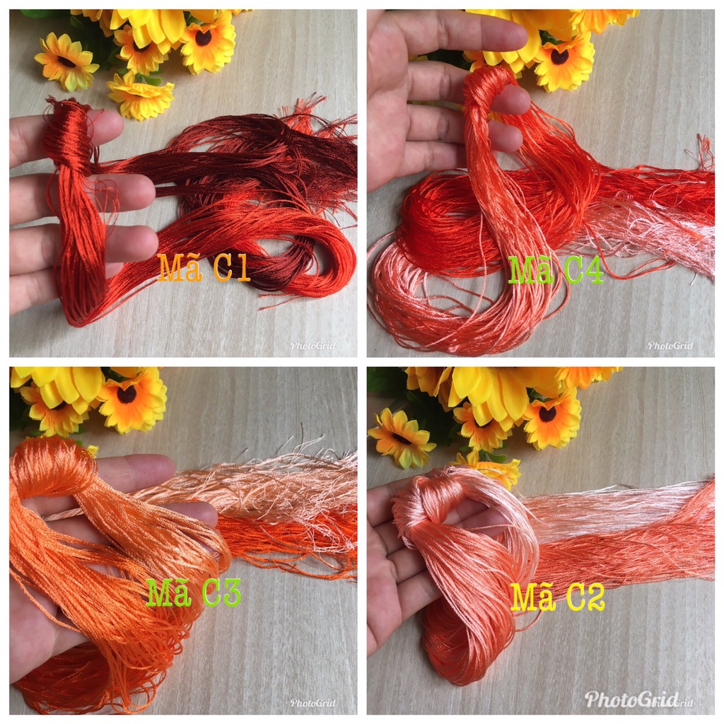 🌺 Chỉ thêu tơ bóng LOANG tone CAM thêu tay truyền thống