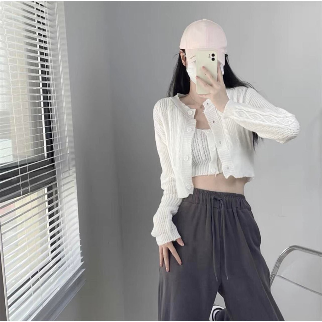 Set 2 món áo 2 dây + áo khoác len trẻ trung cá tính DA99