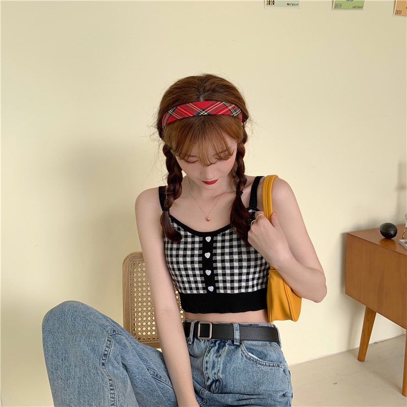 Cocory vn Áo Croptop Hai Dây Sọc Caro Phong Cách Cổ Điển Gợi Cảm Cho Nữ | BigBuy360 - bigbuy360.vn