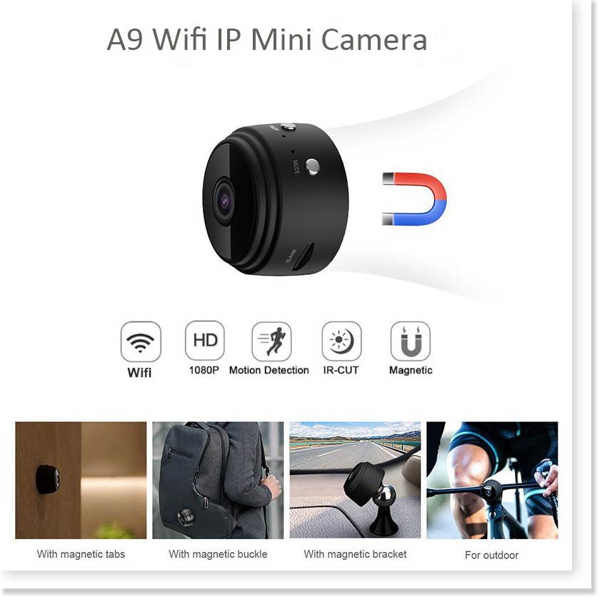 🆕 Camera wifi siêu nhỏ A9-2.0MP có hồng ngoại ẩn xem đêm sắc nét kèm giá đỡ camera + thẻ nhớ Micro 32GB Class 10