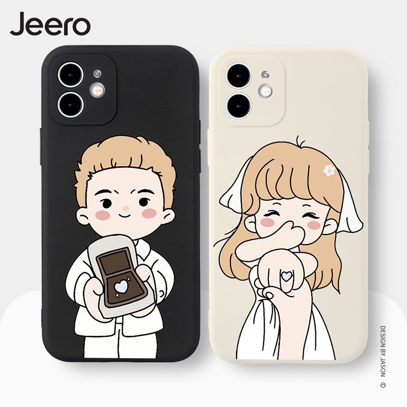 Ốp Lưng Jeero Viền Vuông Chống Sốc Ngộ Nghĩnh Hoạt Hình Cặp Đôi Dễ Thương Đẹp Mềm Cho Iphone 13 12 11 Pro Max Se 2020 X Xr Xs 8 7 Ip 6S 6 Plus Kute Hfe670