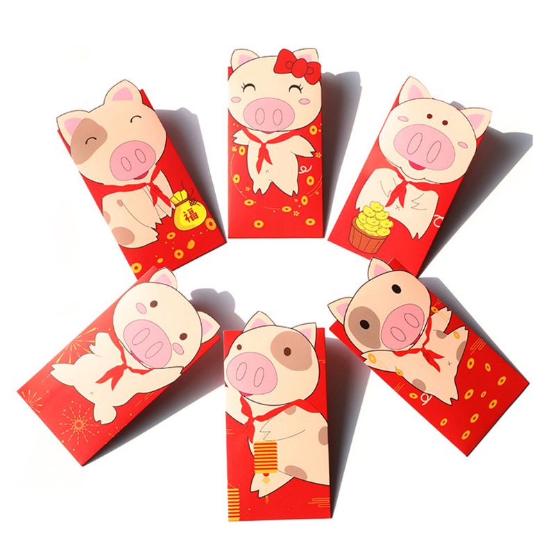 Aoto Set 6 Bao Lì Xì Đỏ Phong Cách Trung Hoa Truyền Thống Hongbao Làm Quà Tặng