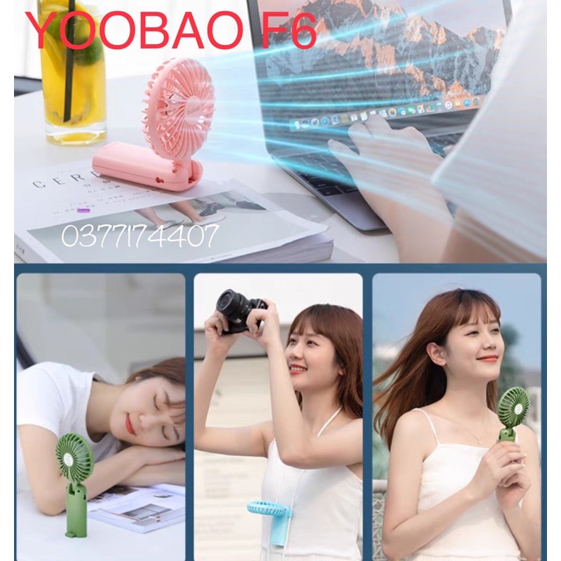Quạt Yoobao mini cầm tay để bàn Mã F6 2000mAh dùng liên tục 8H 3 tốc độ gió siêu mát chính hãng