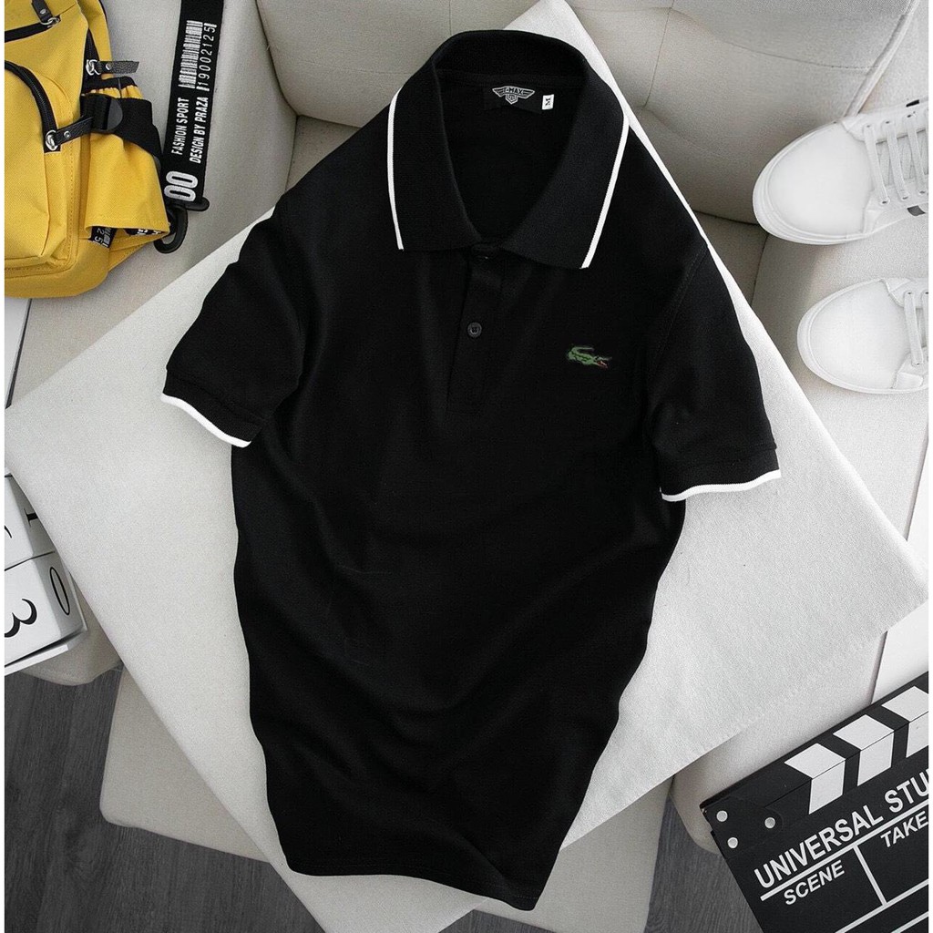 Áo phông nam có cổ polo cộc tay cao cấp Hamino vải thun cotton co giãn màu trắng đen E1 | BigBuy360 - bigbuy360.vn
