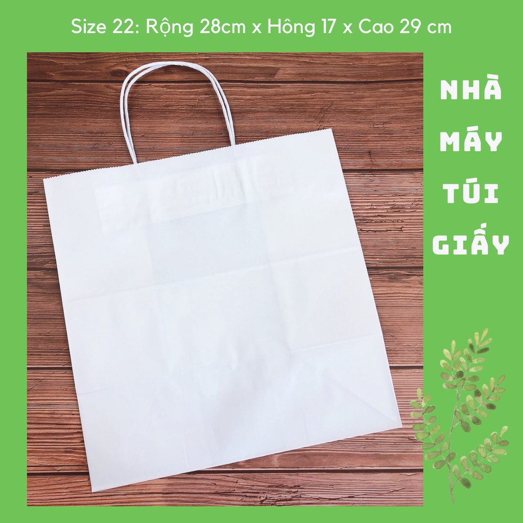 10 CHIẾC TÚI GIẤY KRAFT SIZE 22: 28x17x29 CM MÀU TRẮNG CÓ QUAI ( ẢNH THẬT)