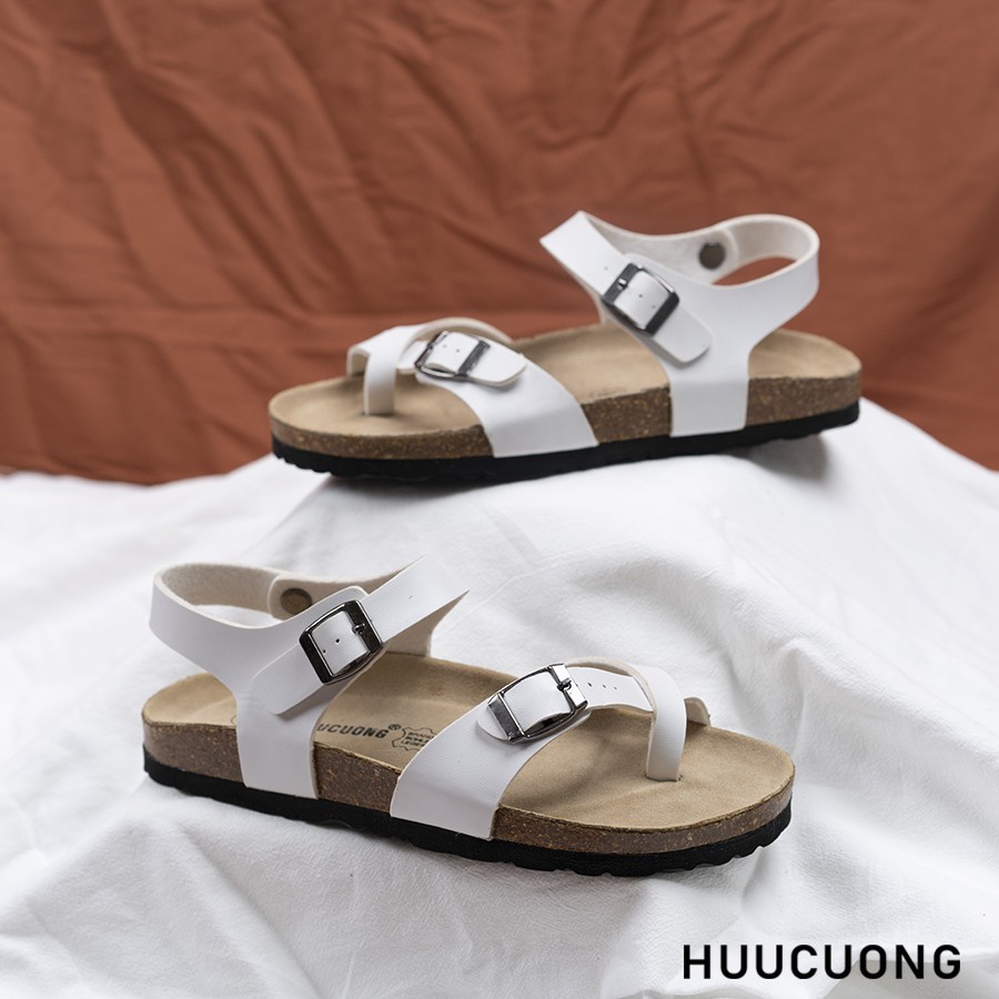 Giày Sandal nữ HuuCuong xỏ ngón trắng đế trấu