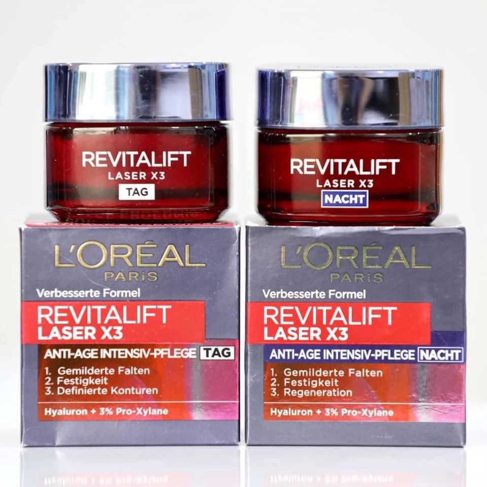 CẶP KEM DƯỠNG DA NGÀY/ĐÊM LOREAL REVITALIFT LASER X3 - XÓA MỜ NẾP  NHĂN, NGĂN NGỪA LÃO HÓA DA