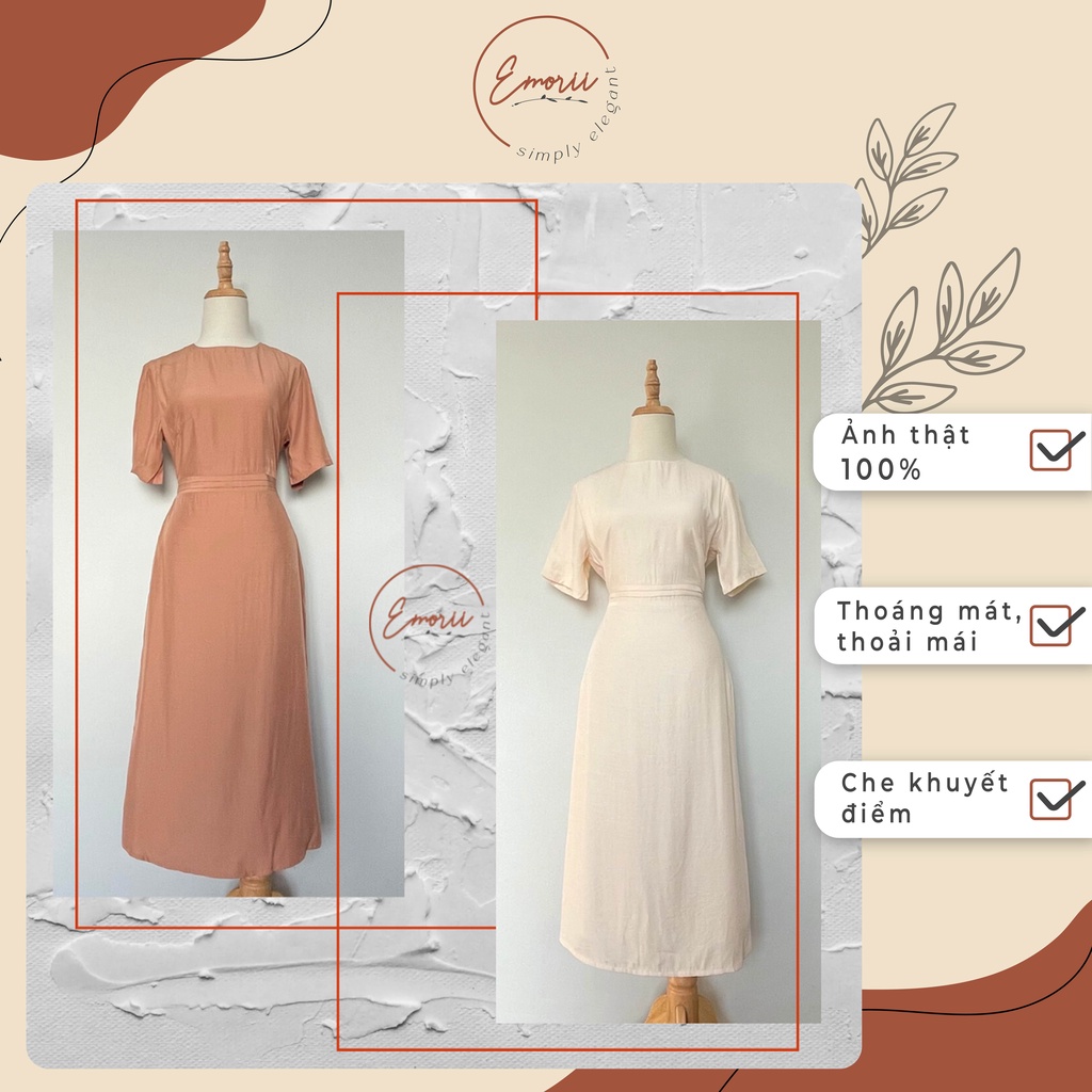 Váy nữ Eleanor dáng dài tay ngắn, có thắt eo tiểu thư - Emorii Shop