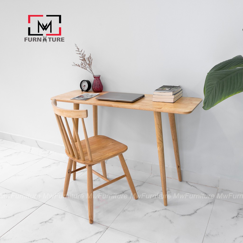 Bàn làm việc gỗ cao su cao cấp xuất khẩu Long Table không vạt thương hiệu MW FURNITURE - Nội thất căn hộ