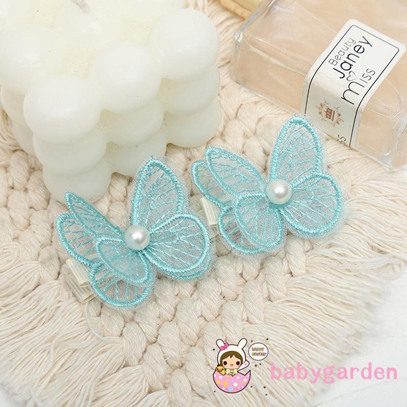 Kẹp tóc thêu hình bướm đính ngọc trai giả thời trang cho bé gái