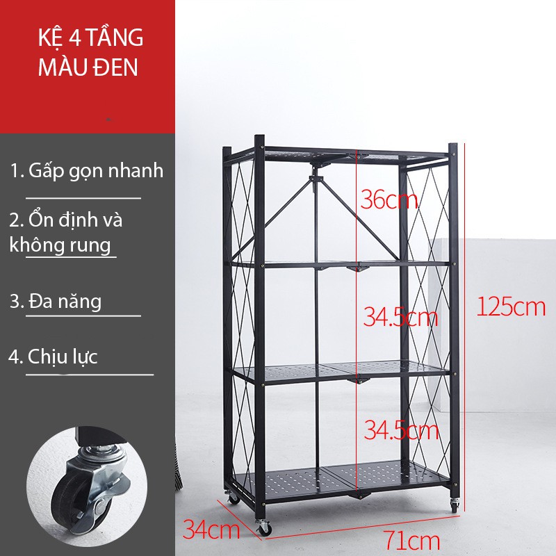 Kệ để đồ gấp gọn đa năng, kệ gấp gọn 4 tầng, 5 tầng tiện dụng phòng khách, phòng bếp nhiều màu