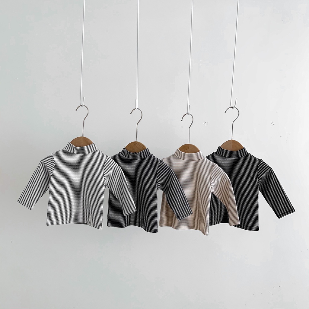 Áo Thun Tay Dài Vải Cotton Họa Tiết Kẻ Sọc Thời Trang Mùa Thu Cho Bé