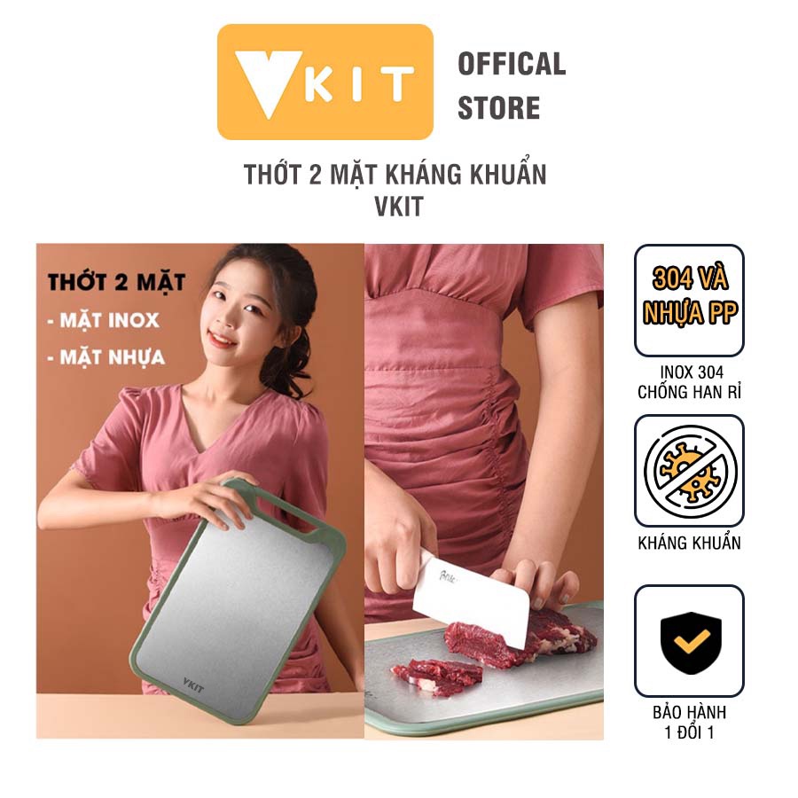 Thớt inox 304 cao cấp 2 mặt- Thớt inox kháng khuẩn VKIT TH02