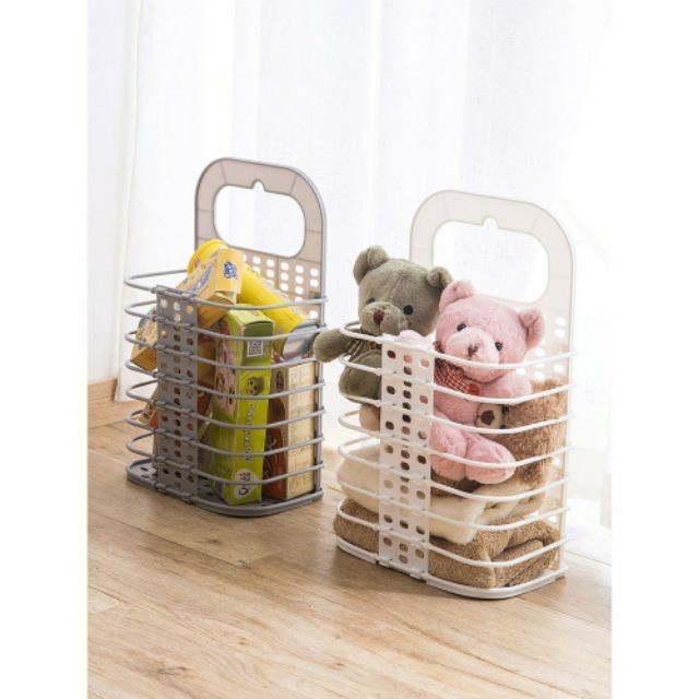 Giỏ Nhựa Đựng Quần Áo Và Đồ Dùng Sinh Hoạt Treo Tường Có Thể Gấp  + Tặng Kèm Móc Dán Tường 3D Siêu Kute
