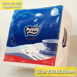 Khăn Giấy Vuông Pulppy Paper Napkin Khăn Ăn 100 Tờ (Xanh)