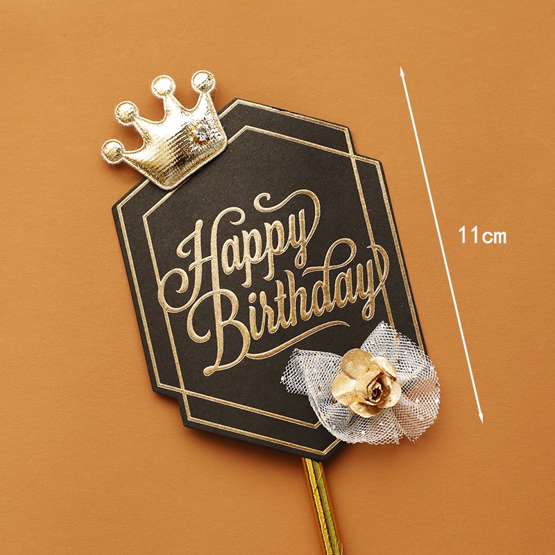 Topper Cắm Trang Trí Bánh Kem Hình Vương Miện Chữ Happy Birthday