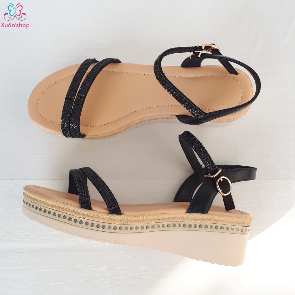 Sandal đế xuồng Josiny quai đính đá sang trọng, cao 5cm (có sẵn)