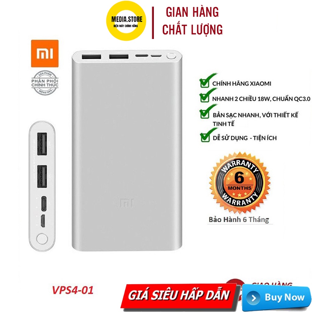 Pin Sạc dự phòng Xiaomi Gen 3 10000mAh/20000mAh [Chính hãng]   Bản Sạc Nhanh–Xiaomi Mi 18W/45W Bảo hành 6 tháng 1 đổi 1