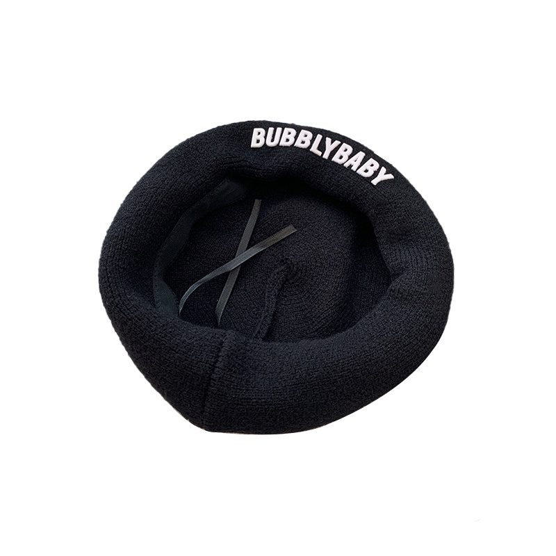 Mũ Beret Dệt Kim Màu Đen In Chữ Phong Cách Nhật Bản Thời Trang Thu Đông Cho Nữ