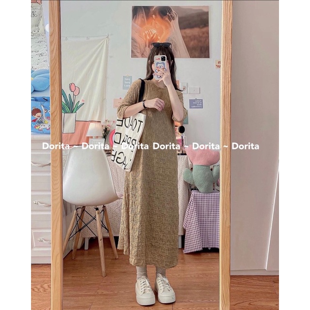 [Ảnh thật/Video] Váy suông cổ tròn đũi xốp Dorita, Đầm suông đũi nhăn Basic Hàn Quốc - Dorita Boutique | WebRaoVat - webraovat.net.vn