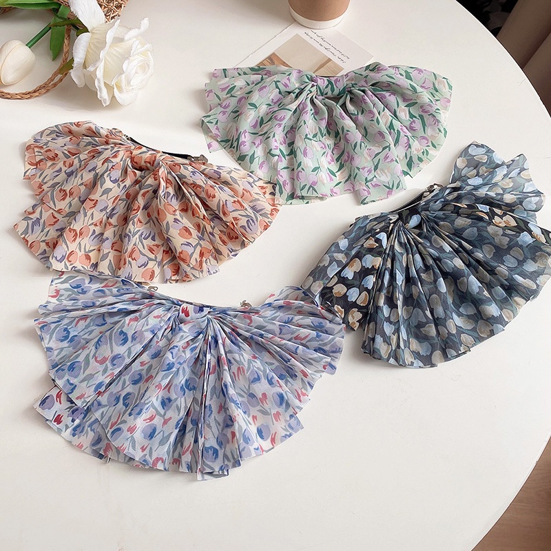 Kẹp Tóc Đuôi Ngựa Ruy Băng Cỡ Lớn In Họa Tiết Hoa / Bướm Thời Trang Hàn Quốc Cho Nữ